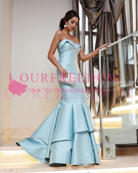 Simple Elegant Baby Blue Mermaid Prom Gowns Long Ruffles Formal Party Evening Dresses Zipper Plus Size Vestido Longo