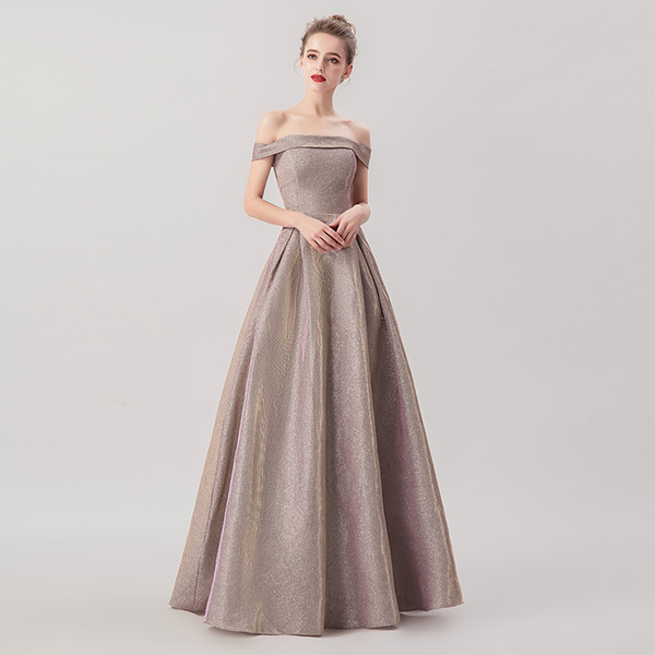 Youth Charming Prom Dresses New Arrivals Boat Neck Reflective Special Fabric Ball Gown Floor Length Evening Dresses