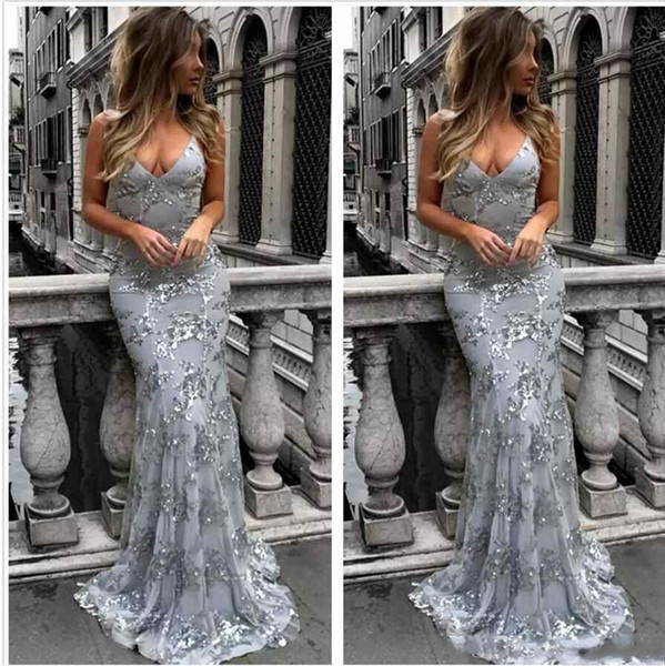 Sparkly Sexy Deep V Neck Mermaid Prom Dresses Long Sequined Dresses Lace Open Back Cross Back Party Evening Gowns custom made