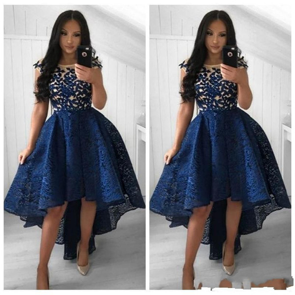 Modest Sheer Short Sleeves High Low Prom Dresses Lace Appliques Special Occasion Party Gowns Pleated Lace Formal Evening Party Gowns