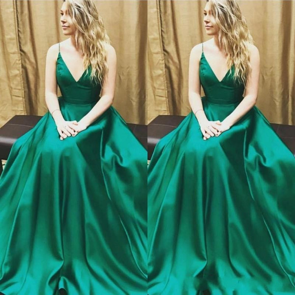 Elegant Emerald Green Long A Line Formal Evening Dress Sexy Spaghetti Straps Sleeveless Prom Party Gowns Custom Made DTJ