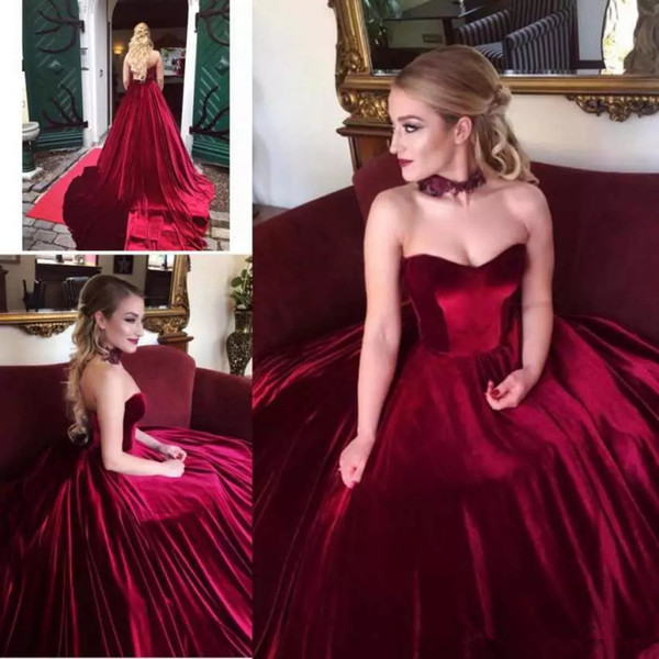 Elegant Burgundy Velvet Prom Dresses ball gown Sweetheart Sleeveless Long Fashion lace up corset plus size Formal Evening Party Wear Cheap