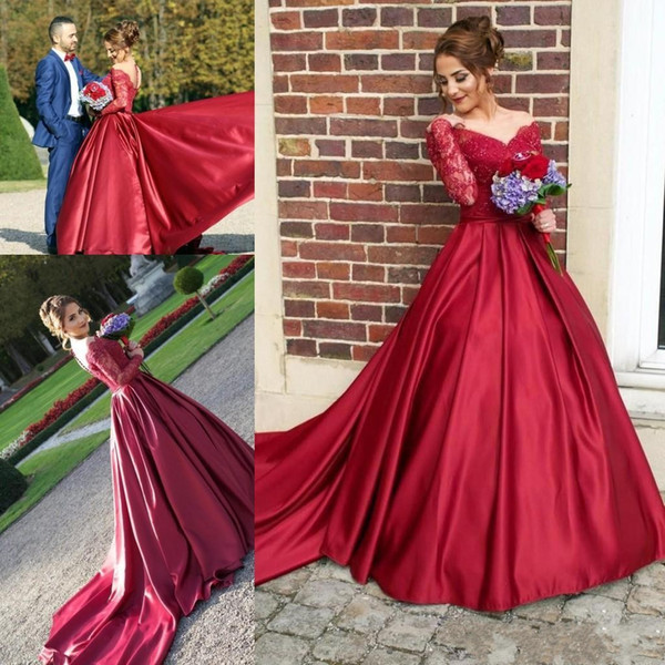 Burgundy Fancy Prom Dresses New Vestidos De Fiesta Lace Appliques Beaded Long Sleeves Sexy Button Back A-line Reception Party Dresses DTJ