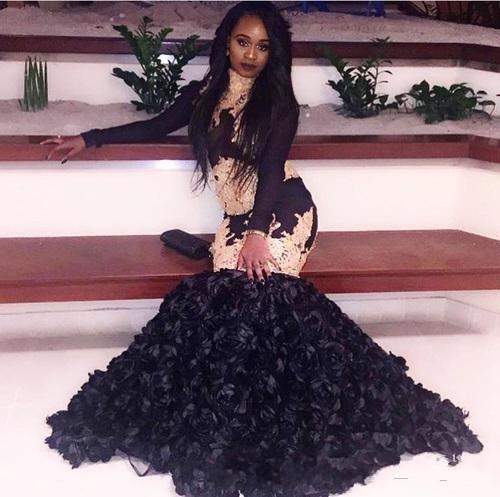 sexy cheap black girls pageant prom dresses evening party wear long sleeve black girl formal dress custom made