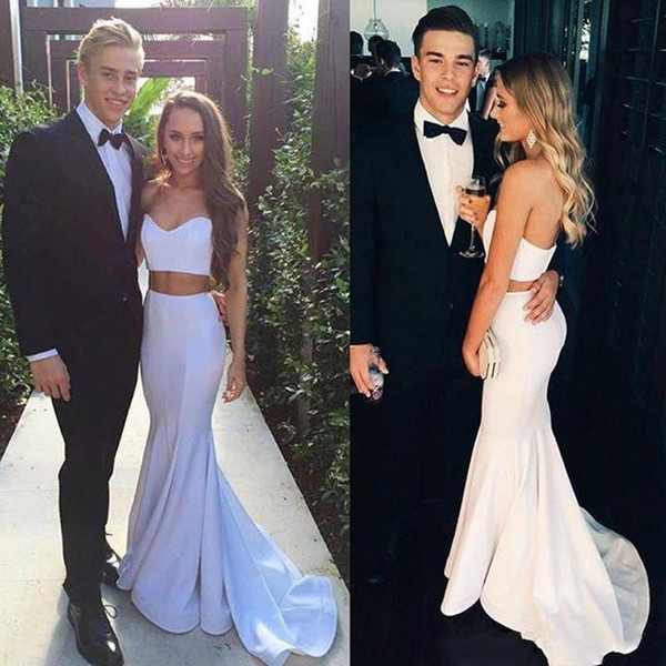 Elegant Two Pieces Sweetheart Prom Dresses Satin Evening Party Dress Homecoming Dress Mermaid Sweetheart Sweet 16 Graduation Dress