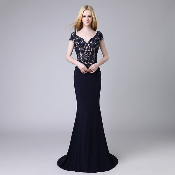 Elegant Mermaid Prom Dresses V Neck Lace Appliques With Zipper Evening Dresses Formal Evening Party Gowns Lx454