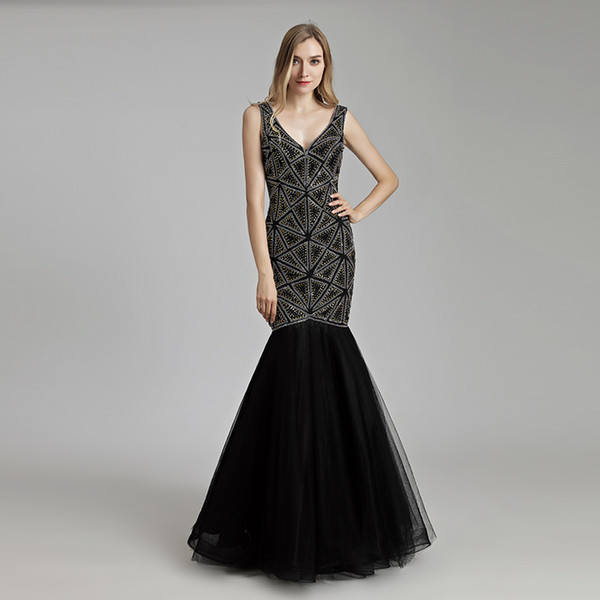 Charming Mermaid Prom Dresses V Neck Beaded With Zipper Evening Dresses Formal Evening Party Gowns Lx488