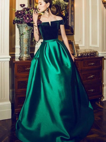 Elegant Velvet Satin Prom Evening Party Dress Velour Off Shoulder Short Sleeve A Line Women Gowns for Formal Occasion Floor Length