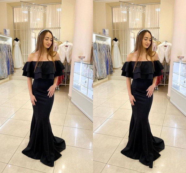 Cheap Plus Size Elegant Off Shoulder Black Mermaid Prom Dresses Floor Length Formal Evening Dresses Special Occasion Party Gowns