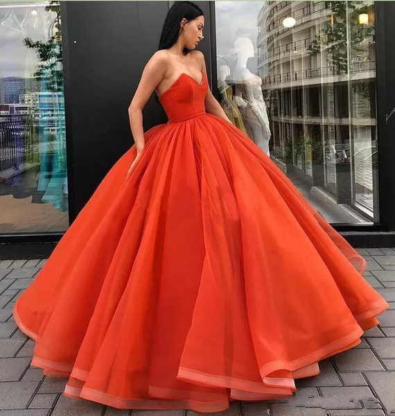 Stylish Orange Ball Gown Prom Dresses Sweetheart Formal Vestido De Festa Long Evening Dress Pageant Party Gowns Floor Length