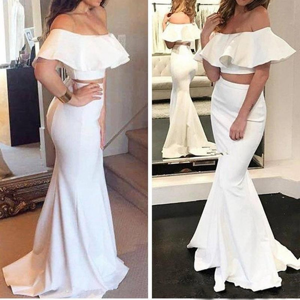 Modest Cheap Two Pieces Prom Dresses Long Off The Shoulders Mermaid Evening Gowns Satin Formal Party Dress Vestidos De Fiesta