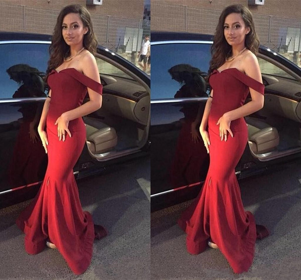 Modest Dark Red Mermaid Prom Dresses Long High Side Split Off the Shoulder Evening Gown Vestidos Plus Size Custom Made