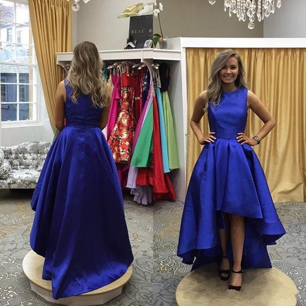 Generous Royal Blue Hi-Lo Prom Dresses Short Jewel Neck Pleat Elegant Formal Evening Gowns Plus Size Party Dresses For Women