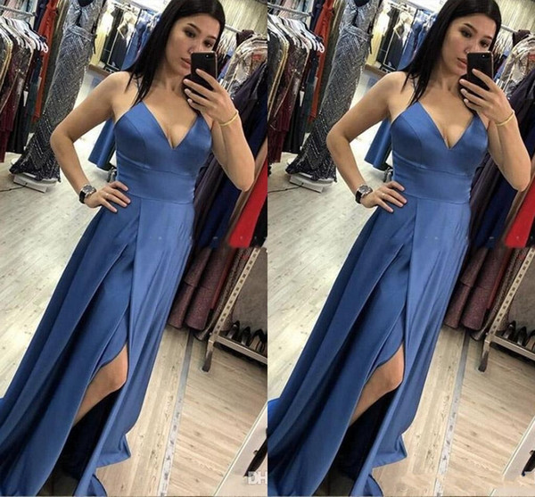 Charming Cheap Sexy A Line Prom Dresses Spaghetti Straps High Slit Sweep Train Formal Party Dress Long Prom Gowns Robe De Soiree