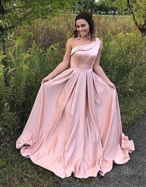 Elegant Pink Satin Long Prom Dresses Sexy One Shoulder Elegant Cheap Prom Party Evening Gowns Custom Made