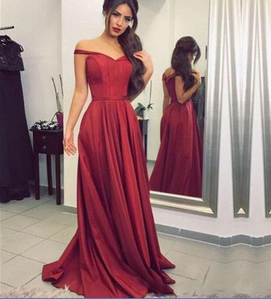 Generous Off Shoulder Long Prom Dresses With Satin Floor Length Custom Made Red Formal Evening WEars Cheap