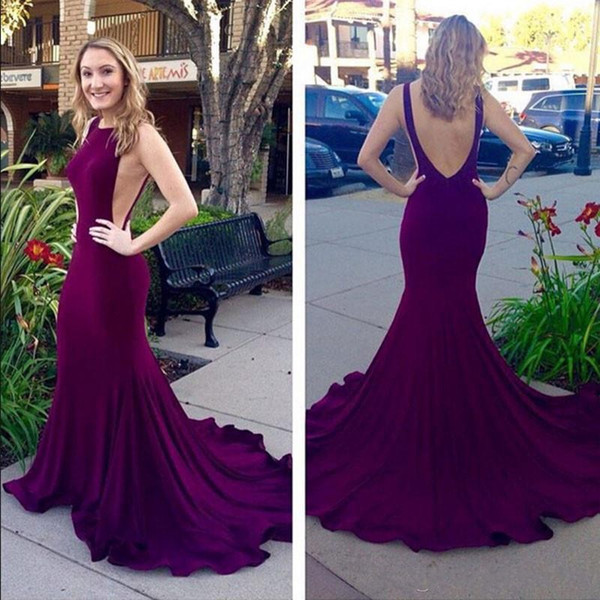 Elegant Jewel Neck Sexy Mermaid Prom Dresses Sheer Backless Burgundy Evening Dress Custom Made Vestido De Festa