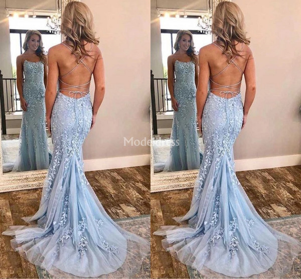 Unique Design Mermaid Prom Dresses Scoop Neck Appliques Sweep Train Open Back Sexy Special Occasion Dress Elegant Party Evening Gown Vestido