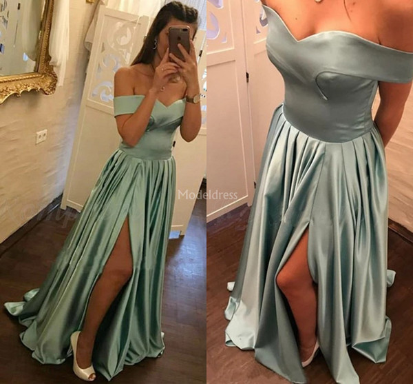 New Arrival Prom Dresses Off Shoulder High Side Split Sweep Train A Line Formal Party Evening Gowns Gorgeous Formal Party Evening Gowns