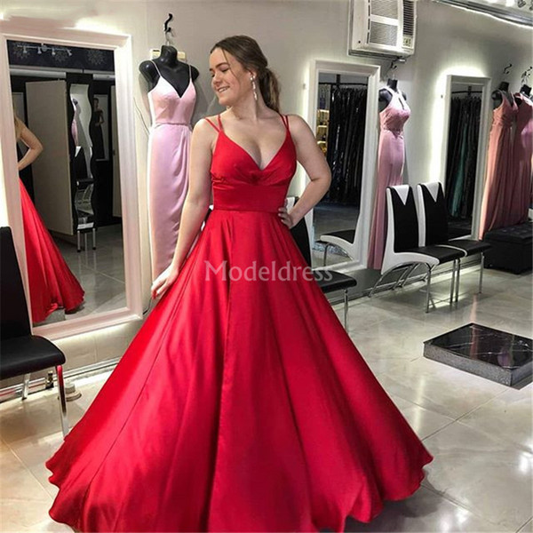 Sexy Red Prom Dresses Deep V-Neck Open Back Sweep Train Special Occasion Dresses Plus Size Formal Party Evening Gowns Hot Vestidos De Fiesta