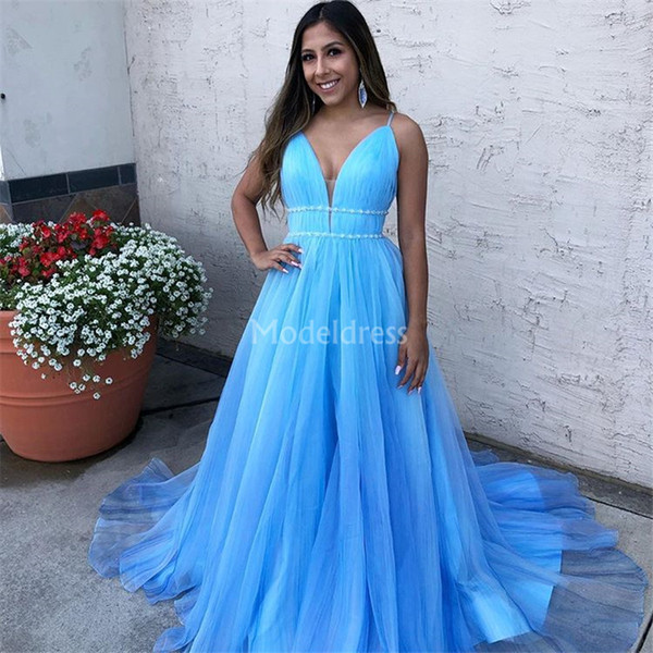 New Arrival Prom Dresses Deep V-Neck Sweep Train Formal Party Evening Gowns Plus Size Sexy Special Occasion Dresses Cheap Vestidos De Fiesta