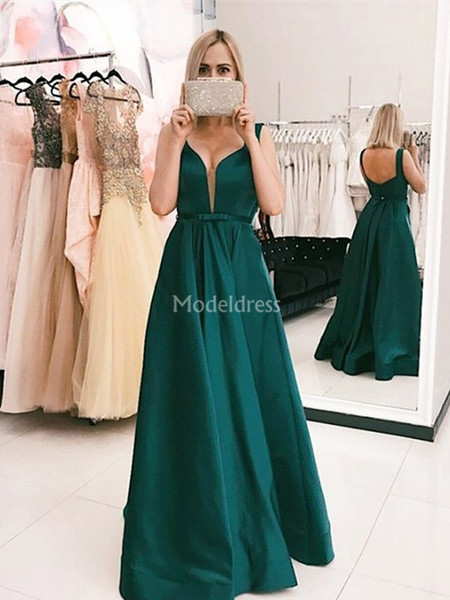 New Arrival Prom Dresses V-Neck Open Back A Line Sweep Train Formal Party Evening Gowns Sexy Special Occasion Dresses Hot Vestidos De Fiesta