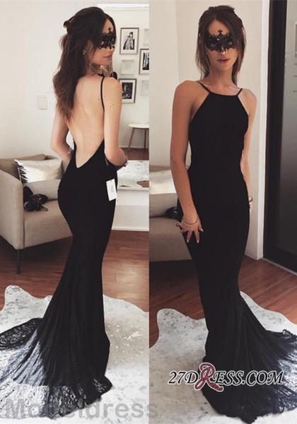 Black Sexy Mermaid Prom Dresses Spaghetti Straps Open Back Sweep Train Evening Party Gowns Cheap Plus Size Custom Made