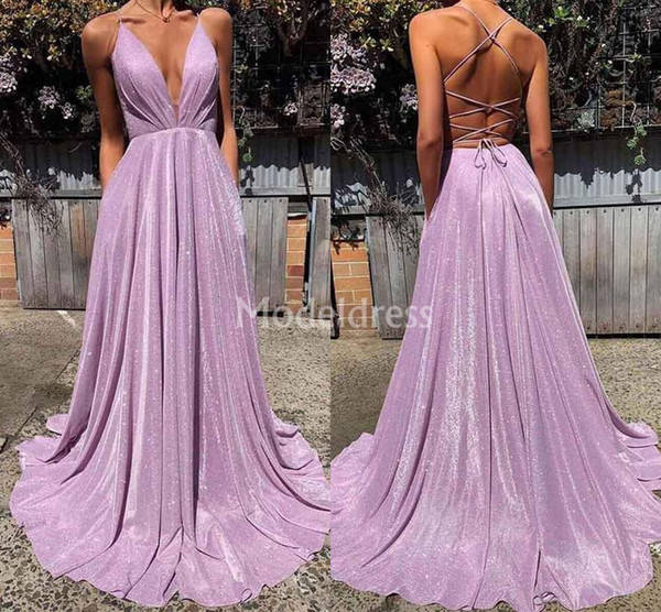 Modern Sexy Biling Prom Dresses Deep V-Neck Sweep Train A Line Sparkly Formal Party Evening Gown Luxury Special Occasion Dress Vestido