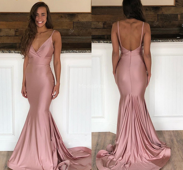 Arabric Mermaid Prom Dresses Spaghetti Strap Deep V-Neck Backless Sweep Train Modern Formal Party Evening Gown Cheap Vestidos De Fiesta