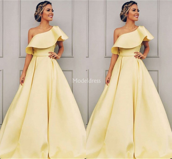 Elegant Prom Dresses One Shoulder Sweep Train A-Line Formal Party Evening Gowns Plus Size Special Occasion Dress Hot Vestidos De Fiesta