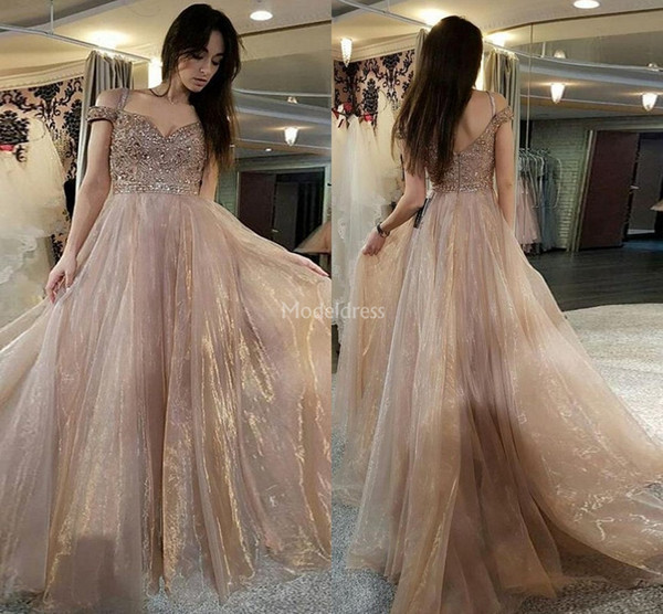 Luxury New Prom Dresses V-Neck A Line Backless Beads Crystal Sweep Train Hot Party Prom Gowns Plus Size Special Occasion Dress Vestidos