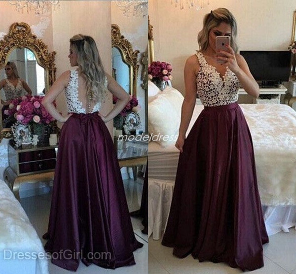 Grape Arabic Prom Dresses Illusion Bodice Appliques A Line Long Formal Evening Party Gowns Special Occasion Dress Plus Size