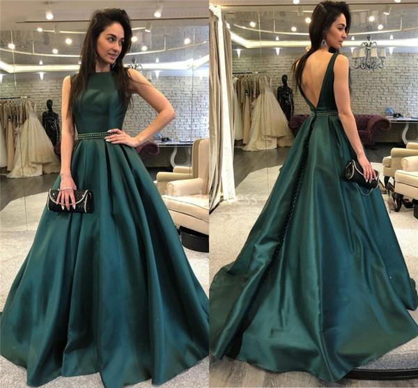 Latest Prom Dresses Jewel Neck Backless A Line Sweep Train Formal Party Evening Gowns Sexy Special Occasion Dresses Cheap Vestidos De Fiesta