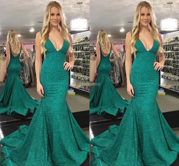 Modern Bilingbiling Mermaid Prom Dresses Deep V-Neck Backless Sweep Train Sparkly Hot Vestidos De Fiesta Gorgeous Formal Party Evening Gowns