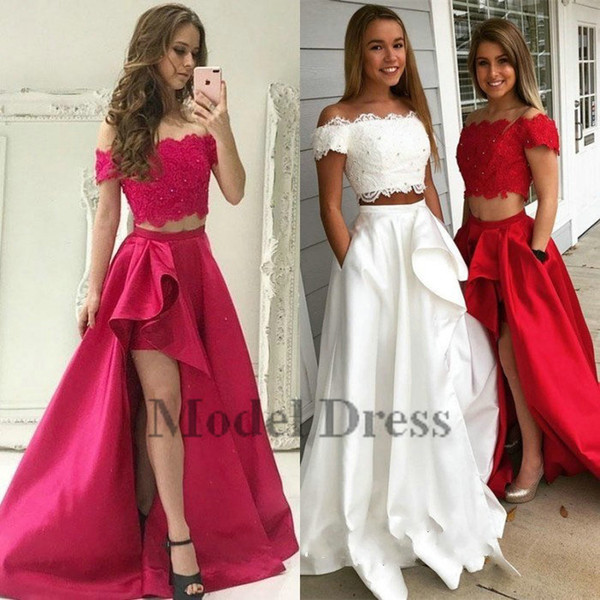 Two Piece Prom Dresses with Pocket A Line Off the Shoulder Appliques Side Split Elegant Party Dresses Evening Gowns Vestidos De Fiesta