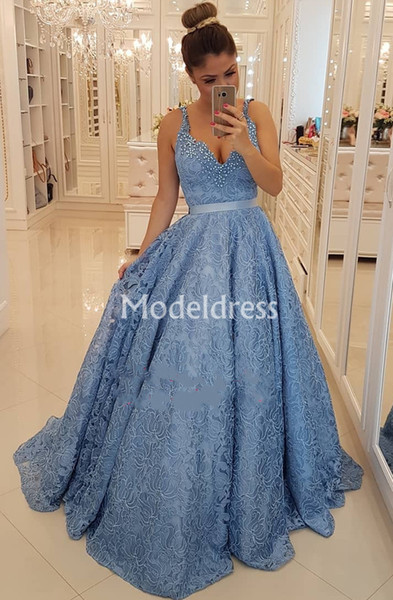 Arabric Lace Prom Dresses Deep V-Neck Pearls A-Line Sweep Train Chic Special Occasion Gowns Elegant Formal Party Evening Dress Vestidos