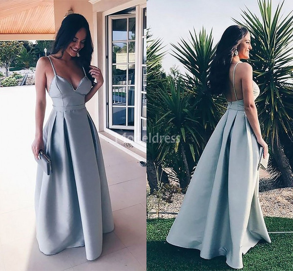 Prom Dresses Spaghetti Backless Pleats Sweep Train Special Occasion Dresses Sexy Formal Party Evening Gowns Modern Vestidos De Fiesta