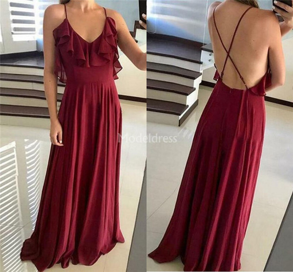 Sexy Prom Dresses V-Neck A Line Ruffles Sweep Train Formal Party Evening Gowns Simple Cheap Special Occasion Dresses Vestidos De Fiesta