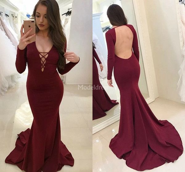 Unique Design Mermaid Prom Dresses V-Neck Backless Sweep Train Sexy Formal Party Evening Gowns Modern Special Occasion Dresses Vestidos