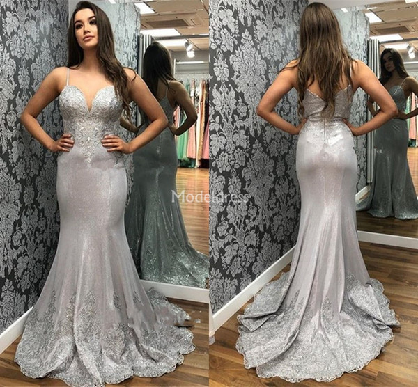 Modern New Lace Mermaid Prom Dresses Spaghetti Straps Backless Appliques Sweep Train Special Occasion Dress Sexy Party Evening Gowns Vestido