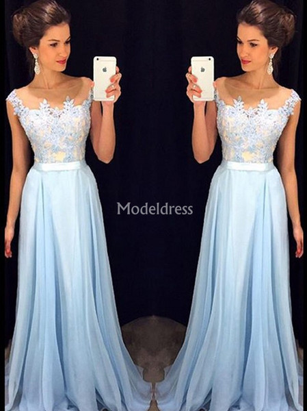 Elegant New Prom Dresses Sheer Neck Illusion A Line Sweep Train Classic Special Occasion Dress Modern Formal Party Evening Gown Vestido