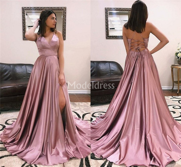 Sexy Evening Dresses V-Neck High Side Split Sweep Train Beautiful Formal Party Prom Gowns Plus Size Hot Special Occasion Dress Vestidos