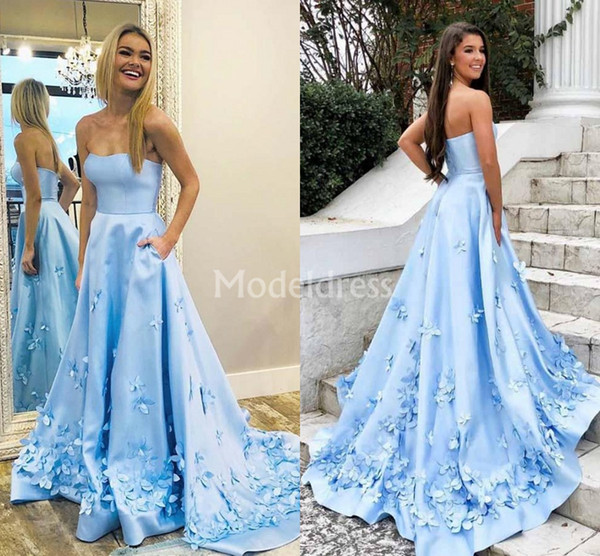 Gorgrous 3D Appliques Prom Dresses Strapless Sweep Train Stylish Special Occasion Dress Modern Plus Size Formal Party Evening Gowns Vestidos