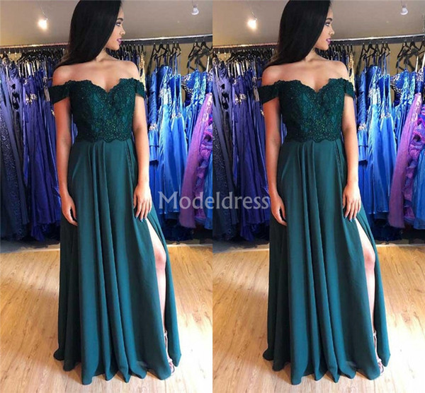 Arabric New Prom Dresses Off Shoulder High Side Split Appliques Special Occasion Dresses Sexy Fomral Party Evening Gowns Cheap Vestidos