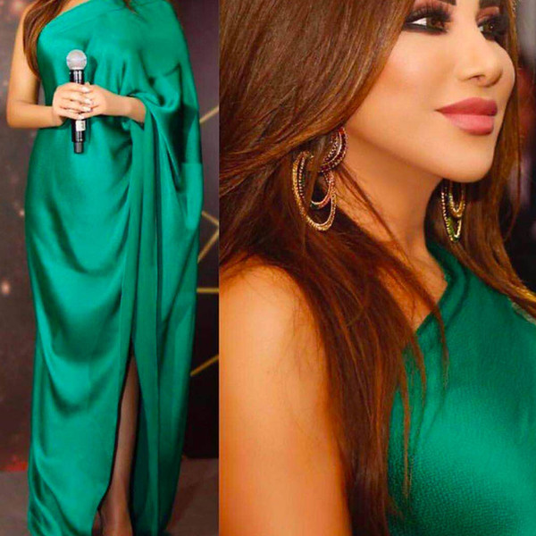 one shoulder prom dresses side slit satin green evening dresses fashion party dresses vestidos de fiesta