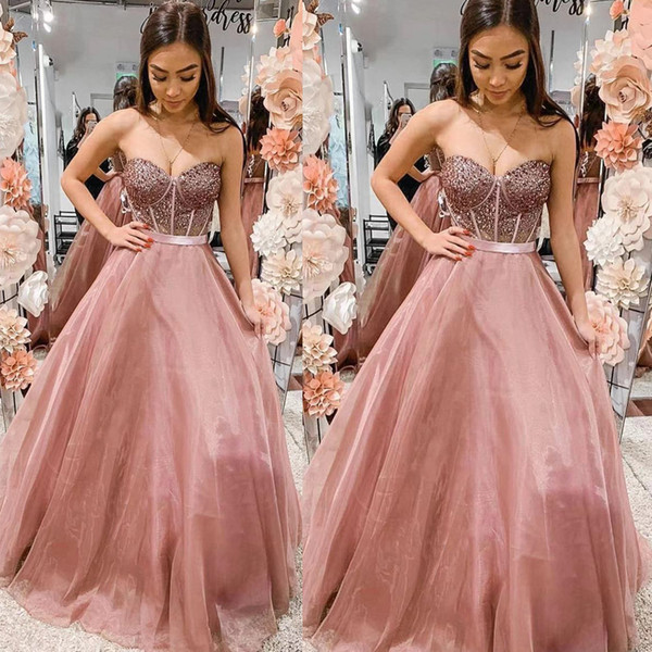 pink prom dresses sweetheart neckline beading sequins a line organza evening dresses long party dresses formal dress