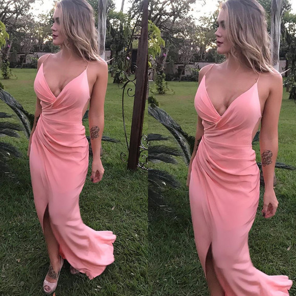 satin prom dresses sweetheart neckline pleats side slit cheap evening dresses pink party formal dress