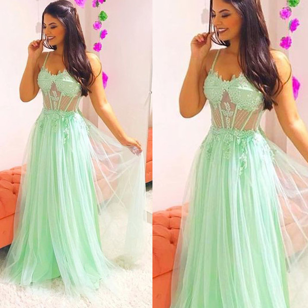 Green Prom Dresses Sweetheart Neckline Lace Appliques A Line Tulle Floor Length Evening Dresses Gowns Arabic