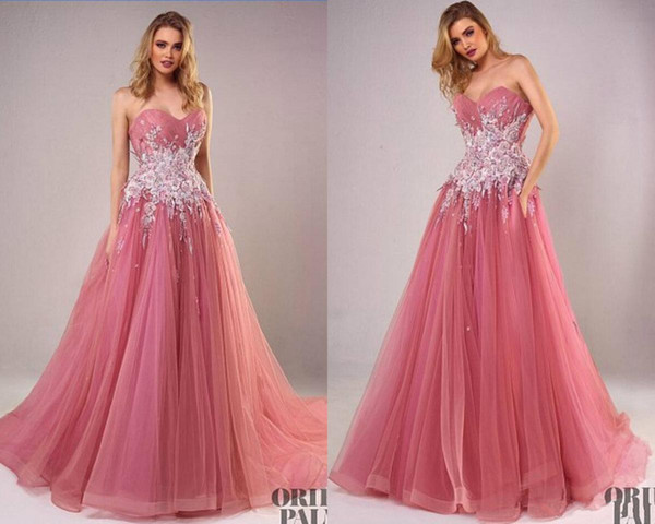 Elegant Blush Prom Dresses Sweetheart Applique Beaded Sweep Train Formal Dress Evening Elegant Bridesmaid Gowns Cheap Evening Gowns