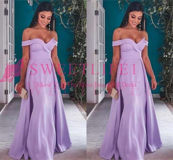 Beautiful Lavender Off The Shoulder Mermaid Prom Dresses Long Simple Over skirt Arabic Party Gowns vestidos de gala